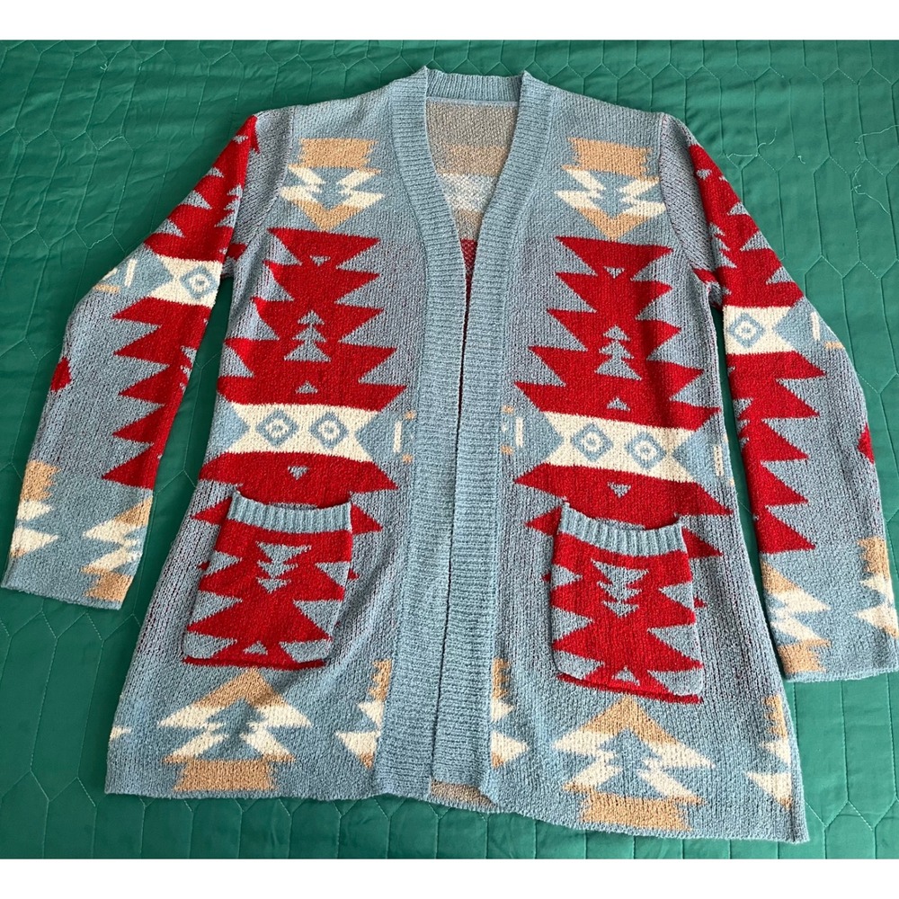 WOMENS AZTEC PRINT SWEATER LIGHT BLUE COLOR SIZE LARGE